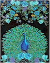 Peacocks Panel. Gold Accented with Border, Timeless Treasures